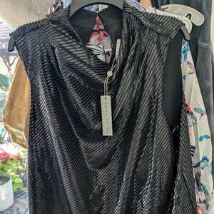 TRINA TURK Black Shiny Cowl Neck Sleeveless Blouse NWT  Sizze XXL